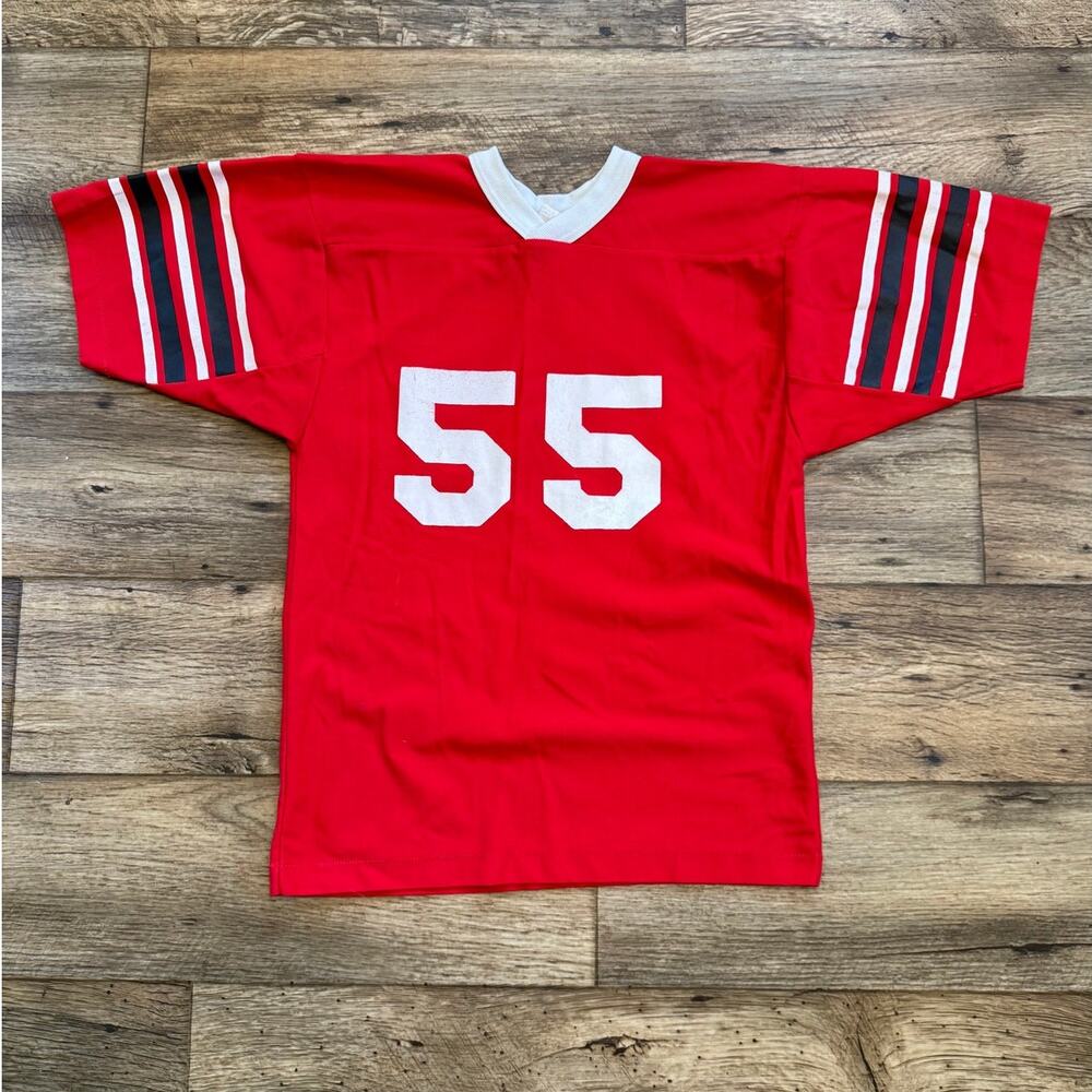 Vintage 80s Red Athletic #55 Nylon High School Jersey